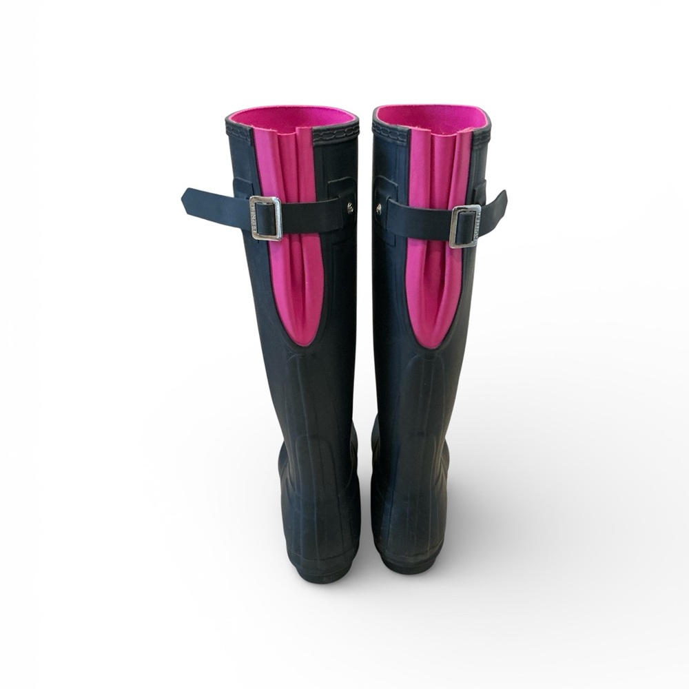 Hunter navy blue and pink adjustable back original tall rainboots size 6 women’s